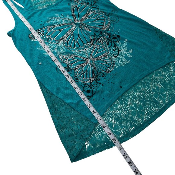 No Boundaries Womens Butterfly Lace Racerback Tank Top XL/XG 15-17 Teal Color - Picture 6 of 11